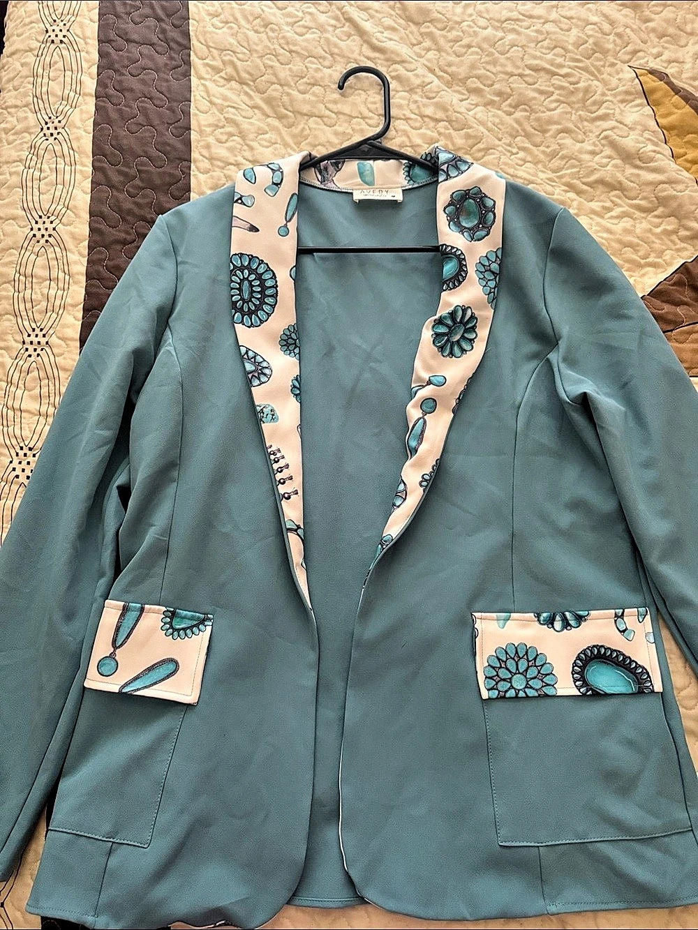 Avery Floral Trim Blazer in Blue Like New
